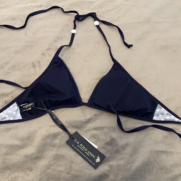 U.S. Polo Assn. Size L Navy Blue & White Star Print String Bikini Top - Picture 3 of 5